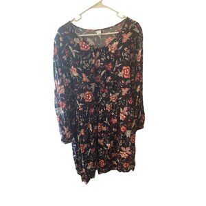 Old Navy Womens Floral Print Long Sleeve Dress XL Navy & Red babydoll y2k 90s